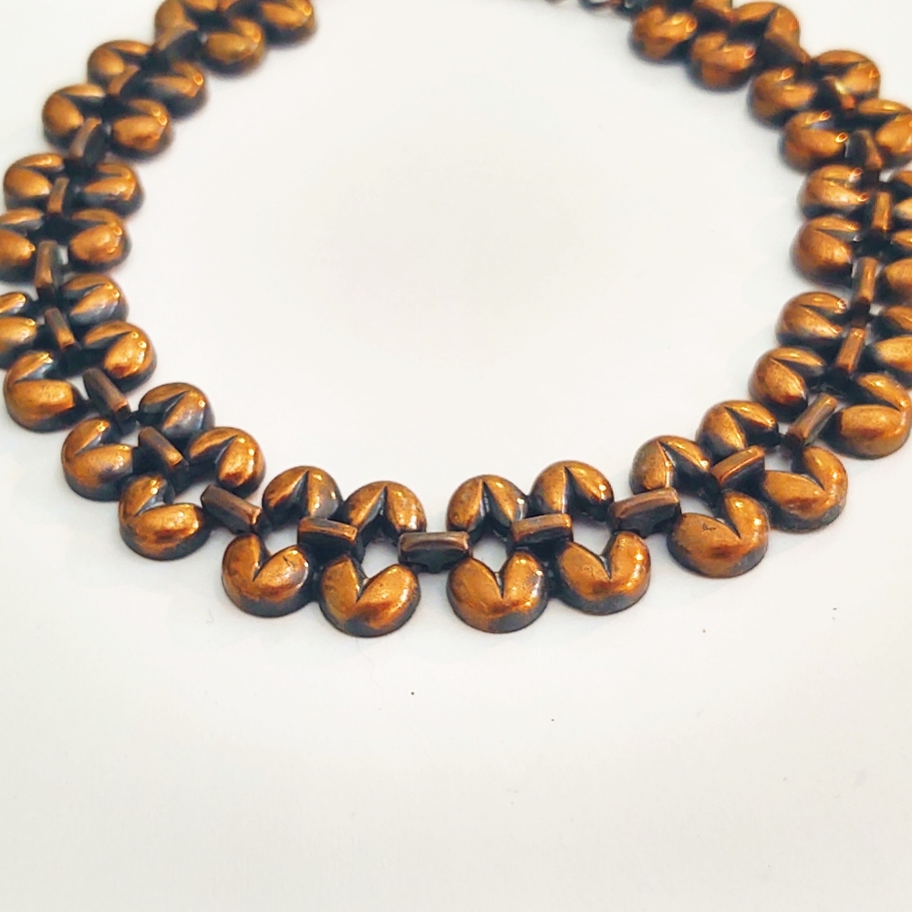 Vintage Rebajes Heavy Mid-Century Modern Copper Choker Necklace - Picture 3 of 7